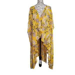 Blu Heaven Yellow Green Floral Long Flowy Kimono Medium